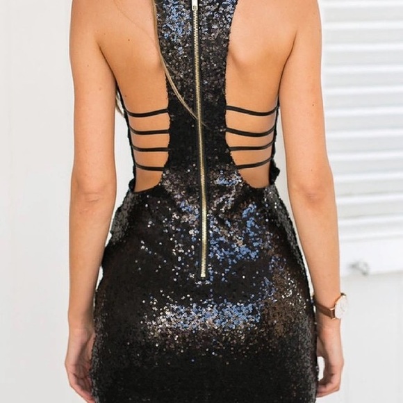Black sequin evening dress - Picture 1 of 3